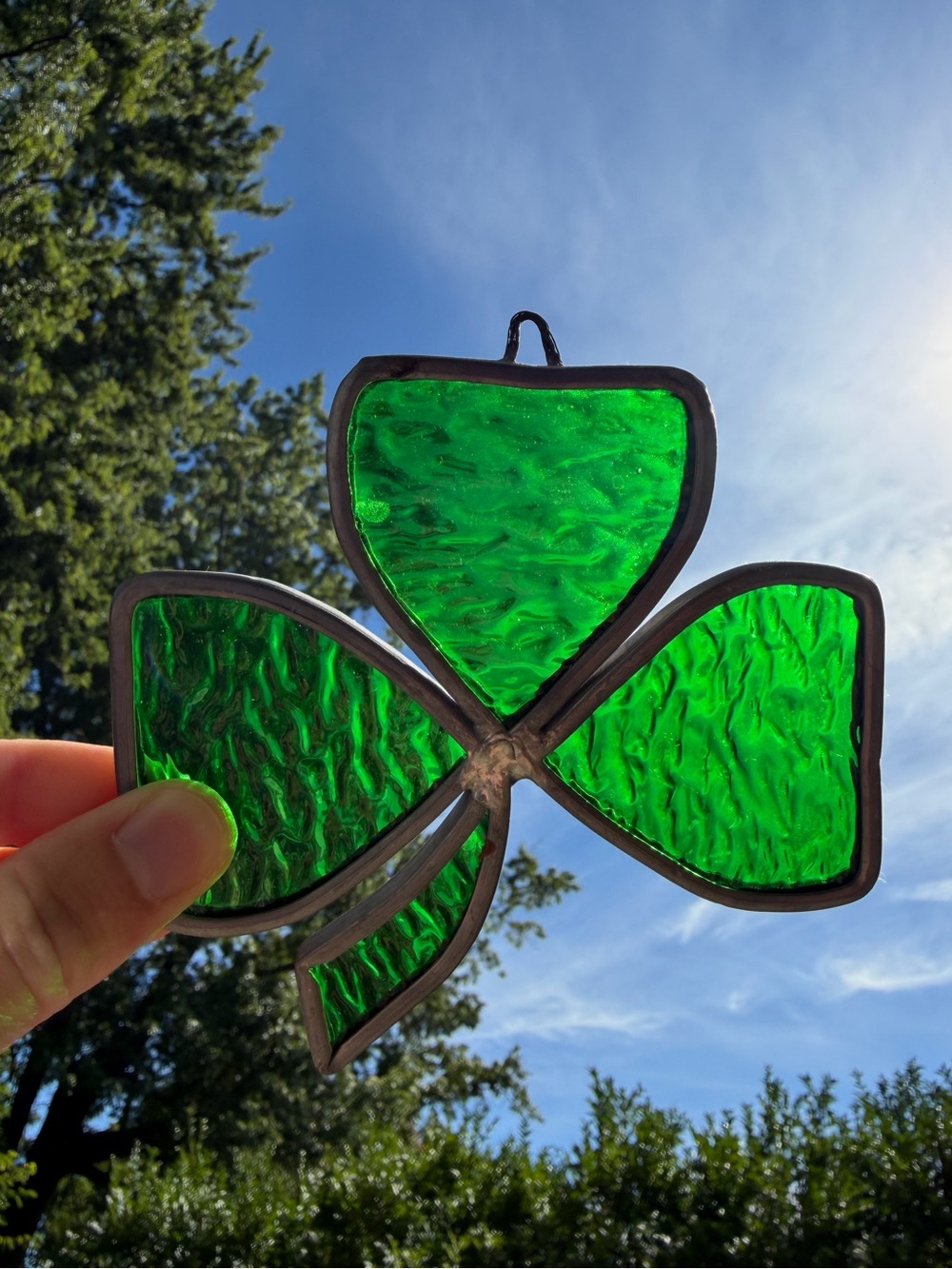 Vintage Green Stained Glass Shamrock Sun Catcher